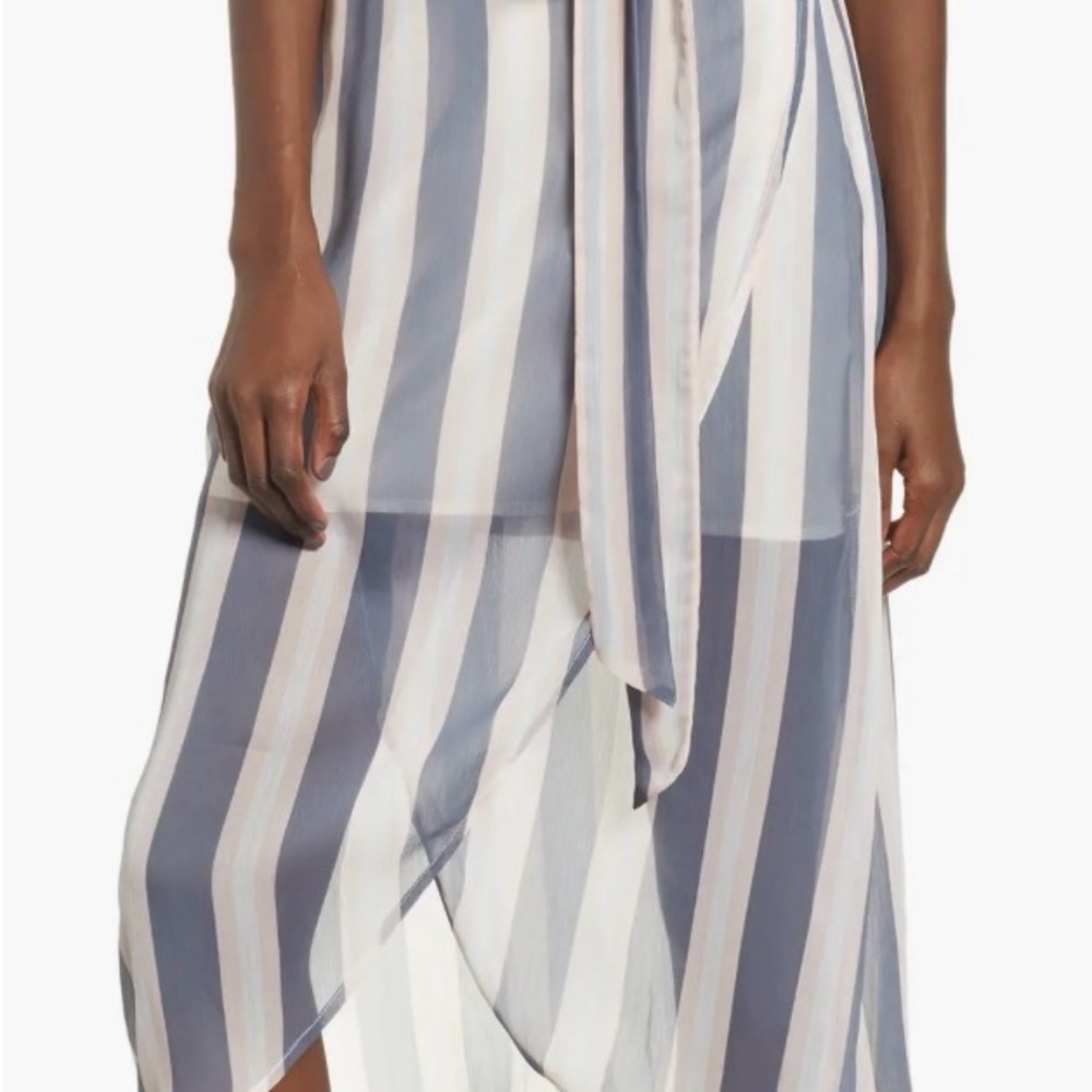 Leith Blue and White Striped High Low Dress